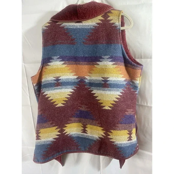 Lucky & Blessed‎ Womens L Burgundy Southwest Aztec Fleece Lined Vest Cardigan - Picture 11 of 11